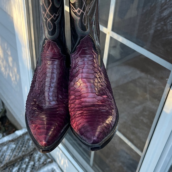 Cowboy Boots Snakeskin Purple Leather Western Heel - Picture 8 of 10